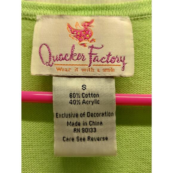 Quacker Factory QVC Women's Size Small Green Sweater Sequin & Bead Neckline - Picture 5 of 6